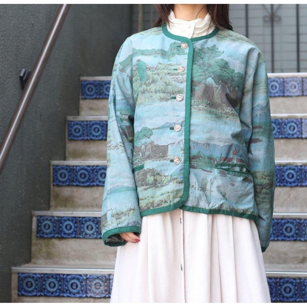Hammerschmid German Green Scenic Wood Button‎ Jacket Size 38/Large Women's